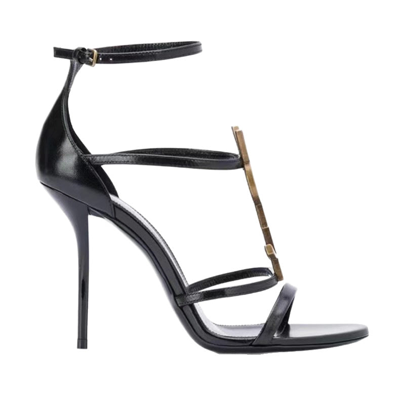 Sandalias de tacón alto con letras únicas para mujer, zapatos de charol brillante y elegantes de 2025