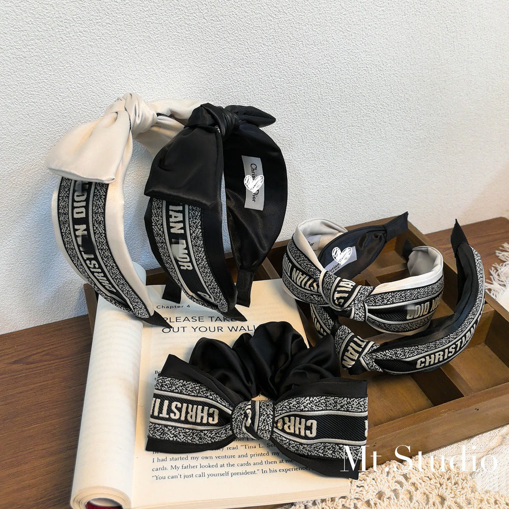 Diadema Vintage Mujer Nudo Borde Ancho Blanco Negro | LuxuryMarkt