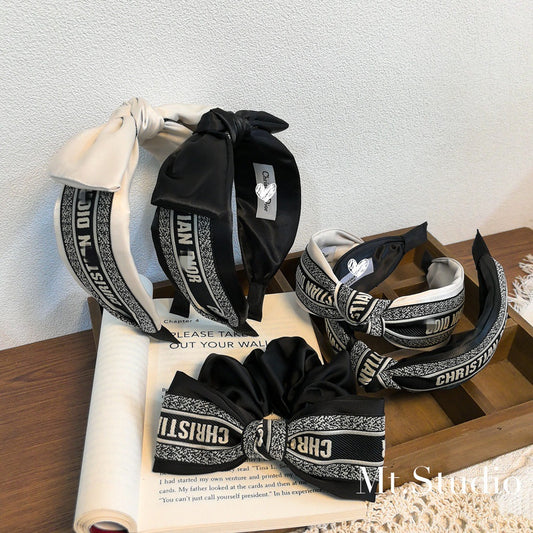 Diadema Vintage Mujer Nudo Borde Ancho Blanco Negro | LuxuryMarkt