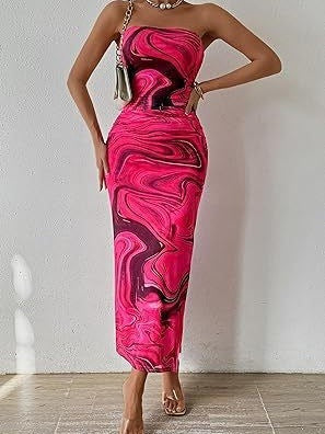 Vestido sin tirantes sin tirantes Shein de Amazon en comercio exterior exterior europeo y estadounidense 2025 con estampado sin mangas y abertura