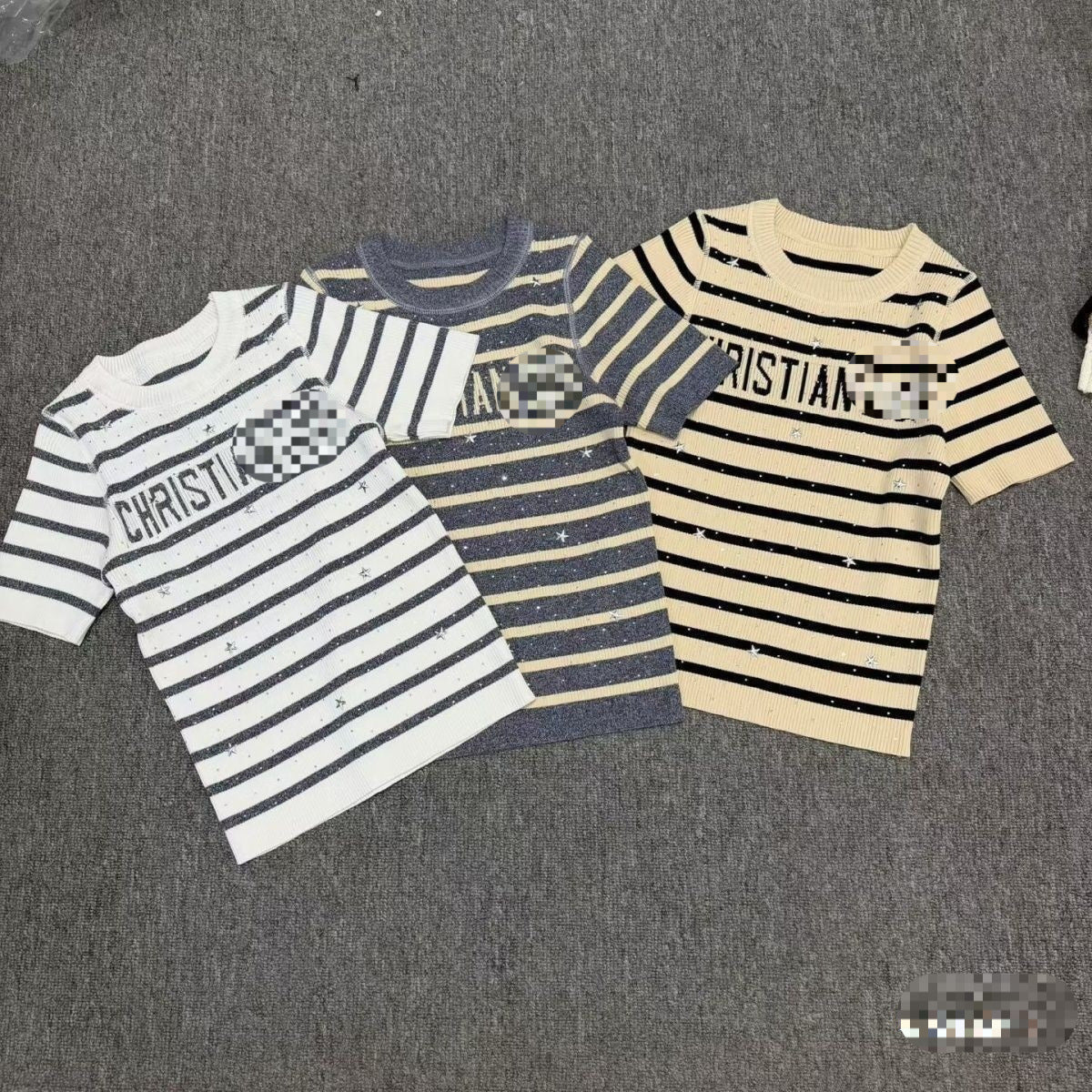 Women's striped knit t-shirt CD | Short sleeve