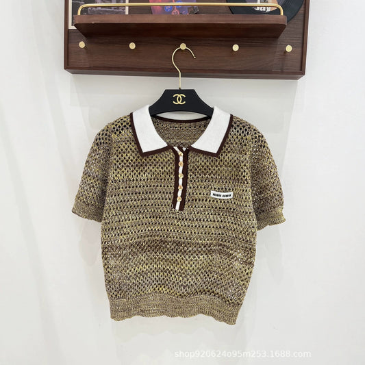 Women's Open-Knit Polo Shirt | Short Sleeve