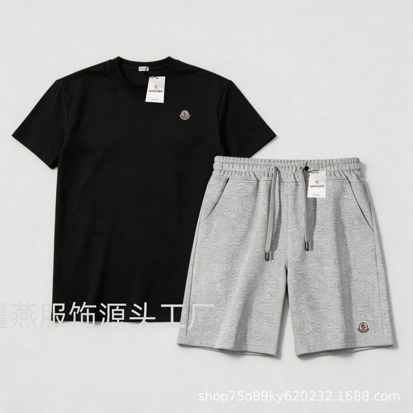 Conjunto versátil de pantalones cortos de algodón Hua para hombre auténtico + conjunto de dos piezas con etiqueta de cuello con cordón