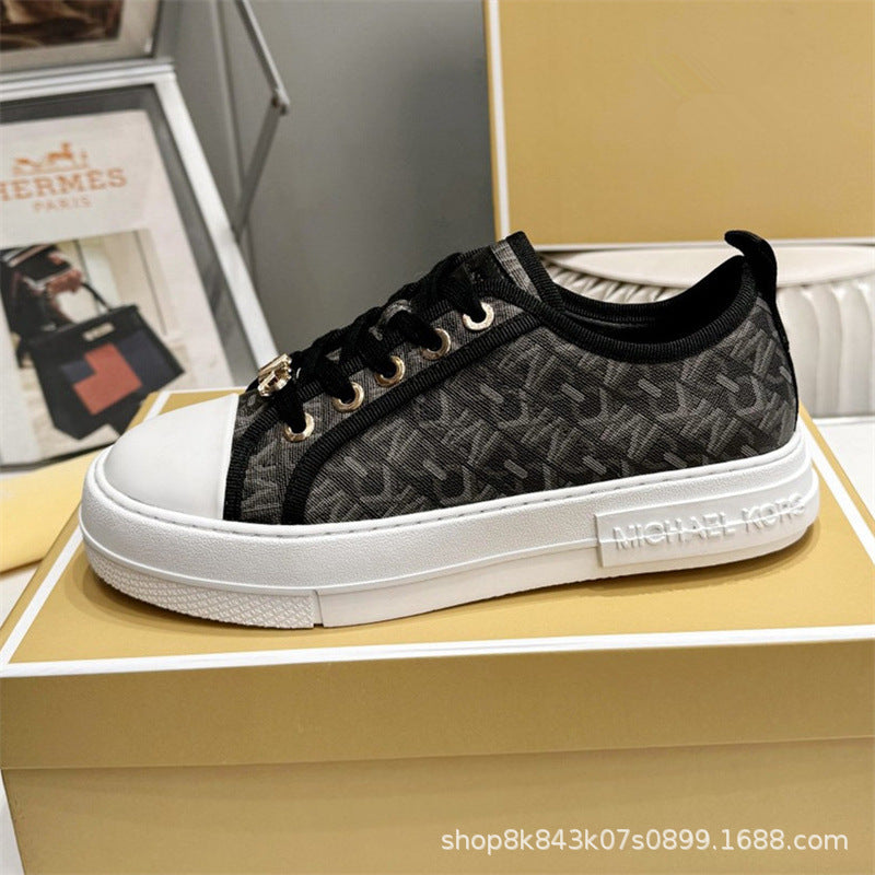 2024MK moda nuevas zapatillas blancas de mujer, piel de becerro, hebilla metálica con cordones, zapatillas de escalada, tendencia zapatillas de correr