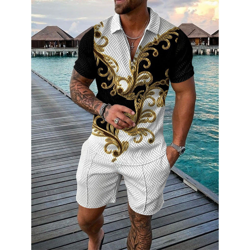 Conjunto de dos piezas de manga corta y pantalones cortos de Amazon de verano transfronterizo 2024 para comercio exterior, conjunto deportivo casual masculino