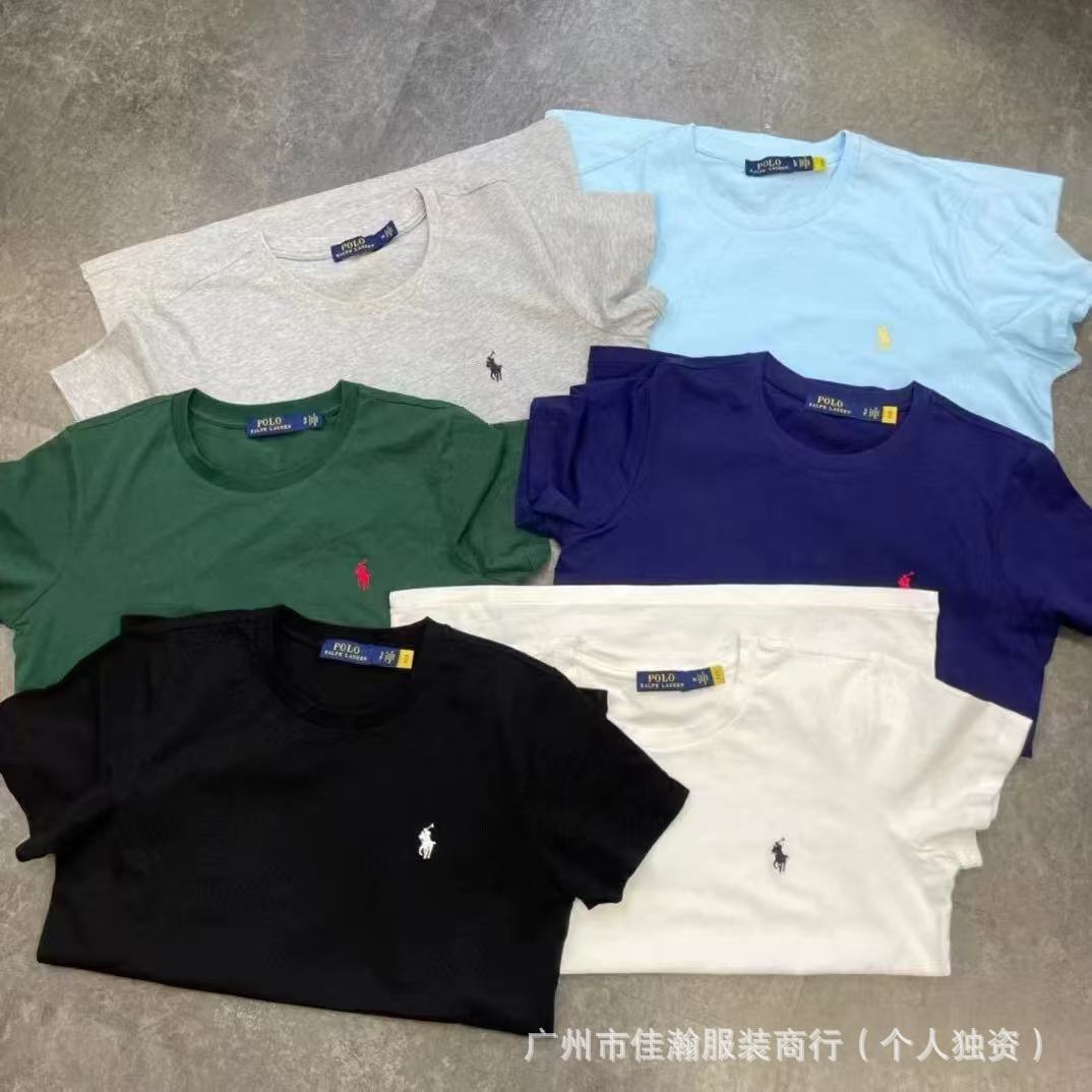 Comercio exterior transfronterizo, camiseta de verano bordada con cuello redondo, camisa base unisex de algodón de manga media, camiseta versátil de manga corta