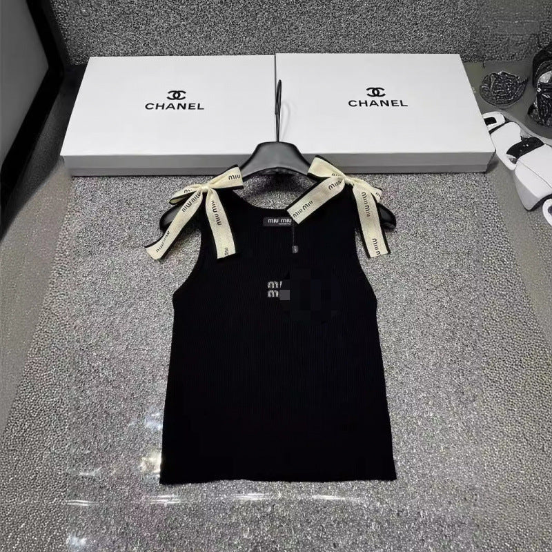 MM24 verano nueva moda con letras de pedrería elegantemente ajustado y cordones con algodón blanco y negro