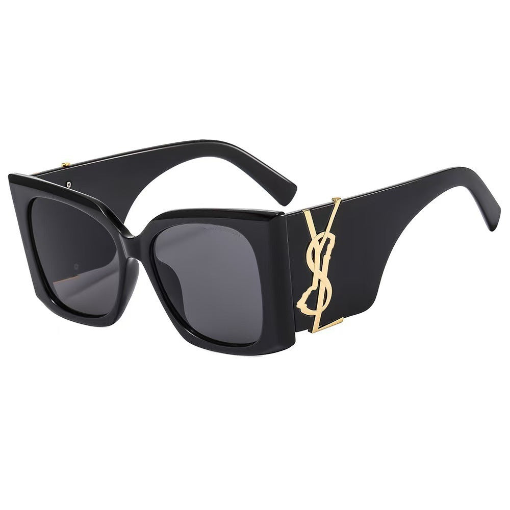 Gafas de sol de montura grande de montura europea y americana para mujeres, para delgada para caras grandes, gafas UV400 estilo ROSE con protección UV