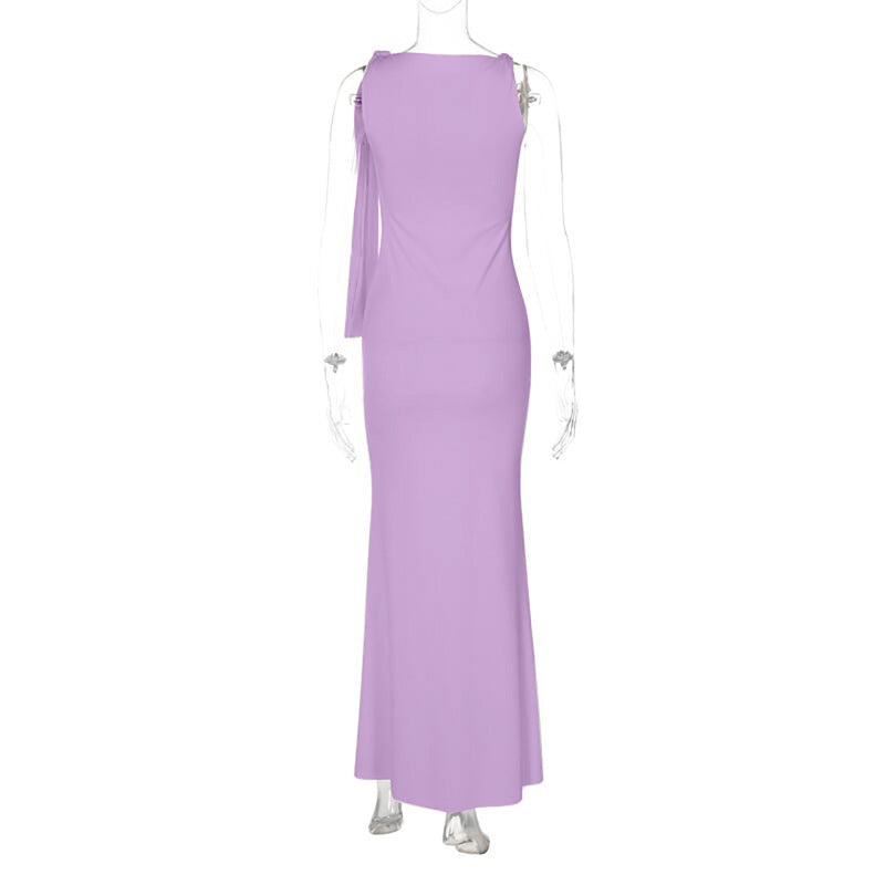 Amazon ropa femenina de venta caliente 2026 verano novedades moda temperamento serpentin de un solo hombro vestido de color sólido para comercio exterior al por mayor