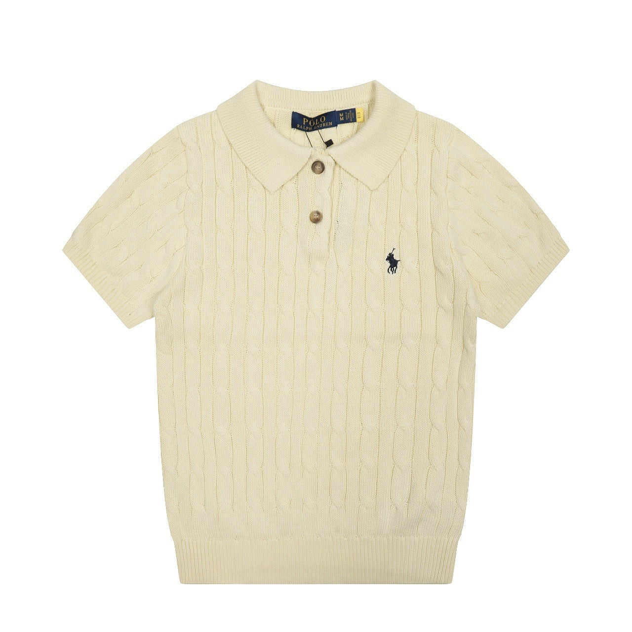 Camiseta ajustada de mujer de punto de punto de pony Ralph Lanins Rough Summer, punto transfronterizo, camiseta de solapa de pony de punto