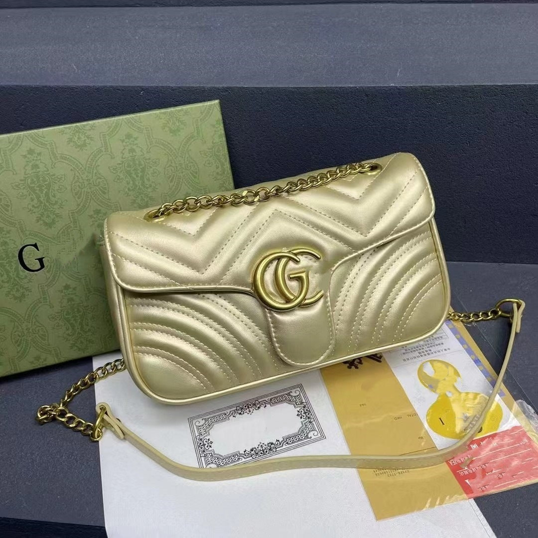 Bolso doble G para mujer, bolso Gucci clásico estilo Chanel con cadena de la línea de bordados con diamantes, bolso bandolera de un solo hombro de alta gama