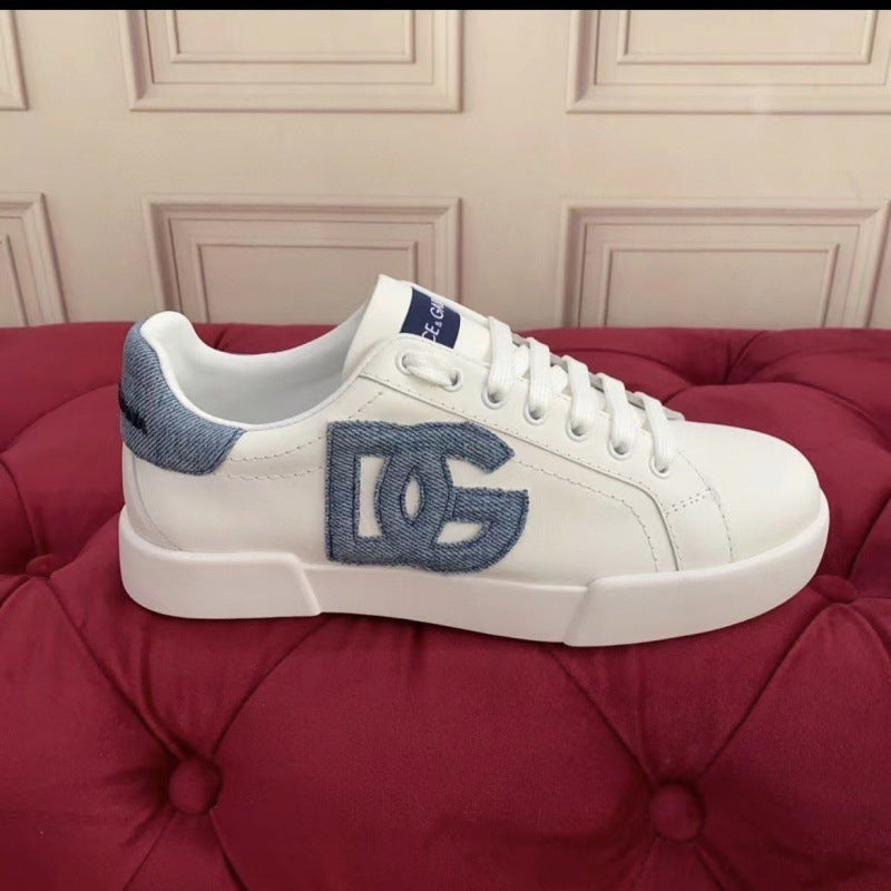 Zapatillas casuales de cuero hombre familia DG | Velcro blancas versátiles