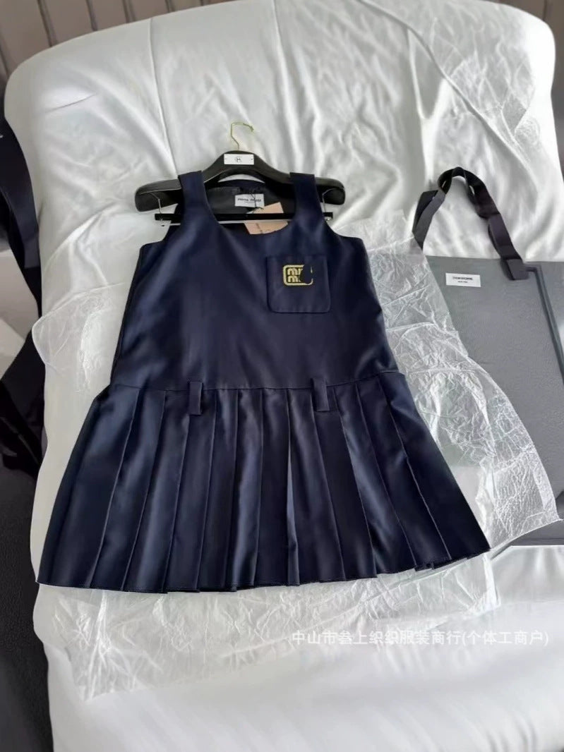 Nanyou Women's 2025 Primavera/Verano Nueva MIU Socialite Vestido elegante Preppy de retazos con pliegues + camiseta para mujer