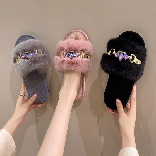 Comercio exterior, hogar transfronterizo, cadena de cristal, zapatillas de lana engrosadas, zapatillas de algodón para mujeres de otoño e invierno, fabricantes de zapatillas de abrigo