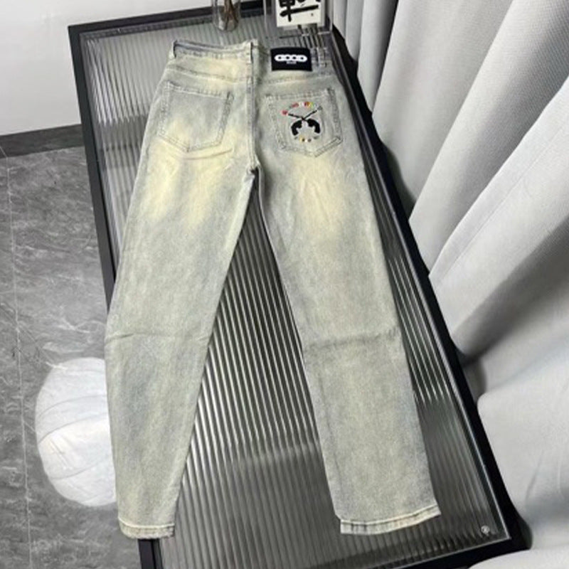 Jeans brodés usés homme nouvelle mode
