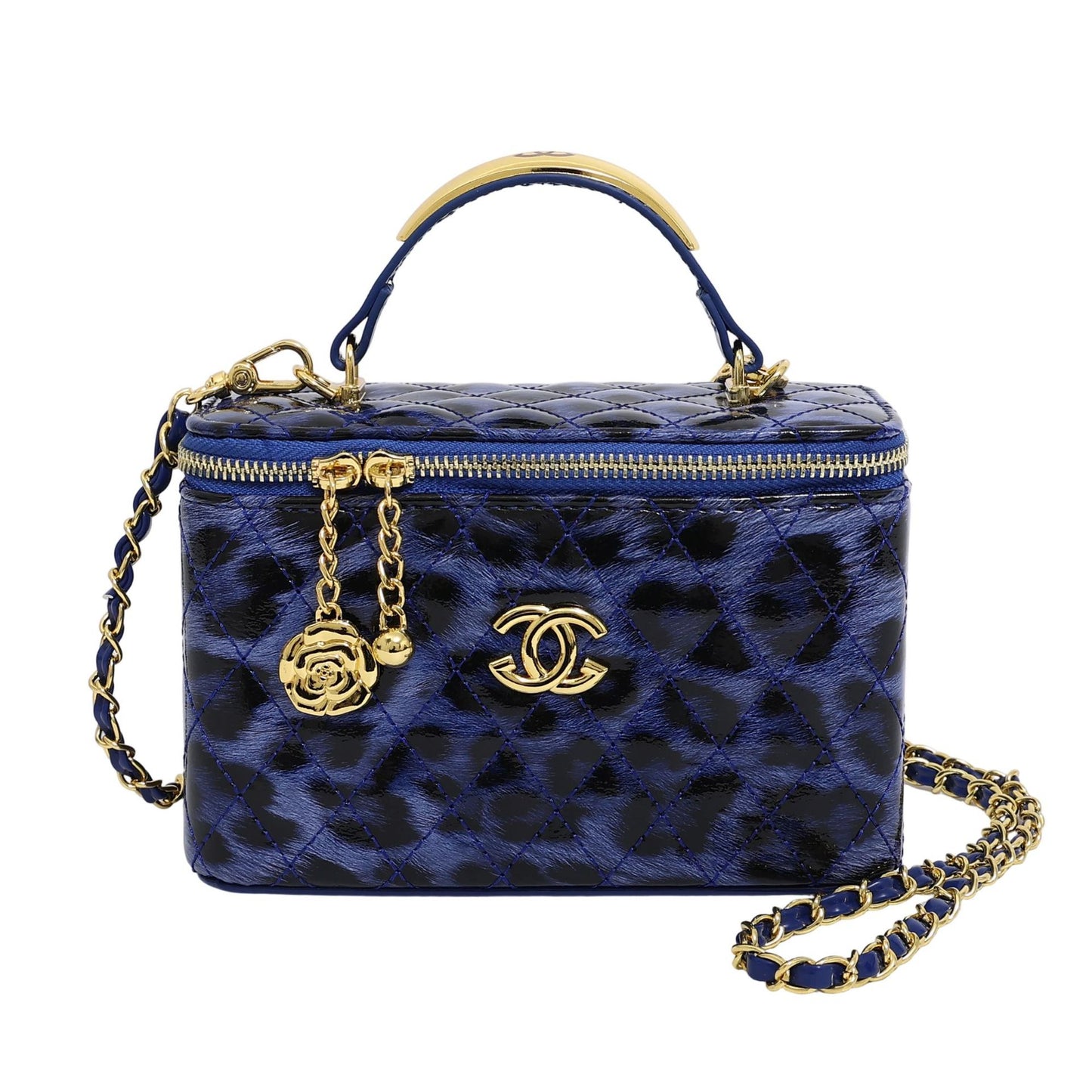 Bestsellers de comercio exterior: bolso pequeño cuadrado con estampado de leopardo, bolso cruzado de un solo hombro estilo estilo Chanel brillante, bolso caja con cadenas bordados con diamantes
