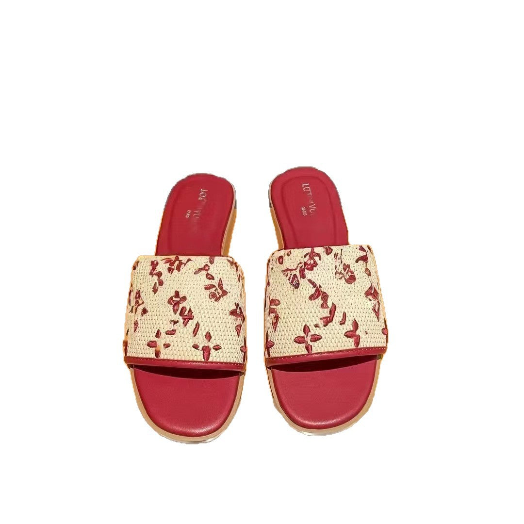 Sandalias Planas Mujer Logo LV | Tela Jacquard Suela Goma Playa