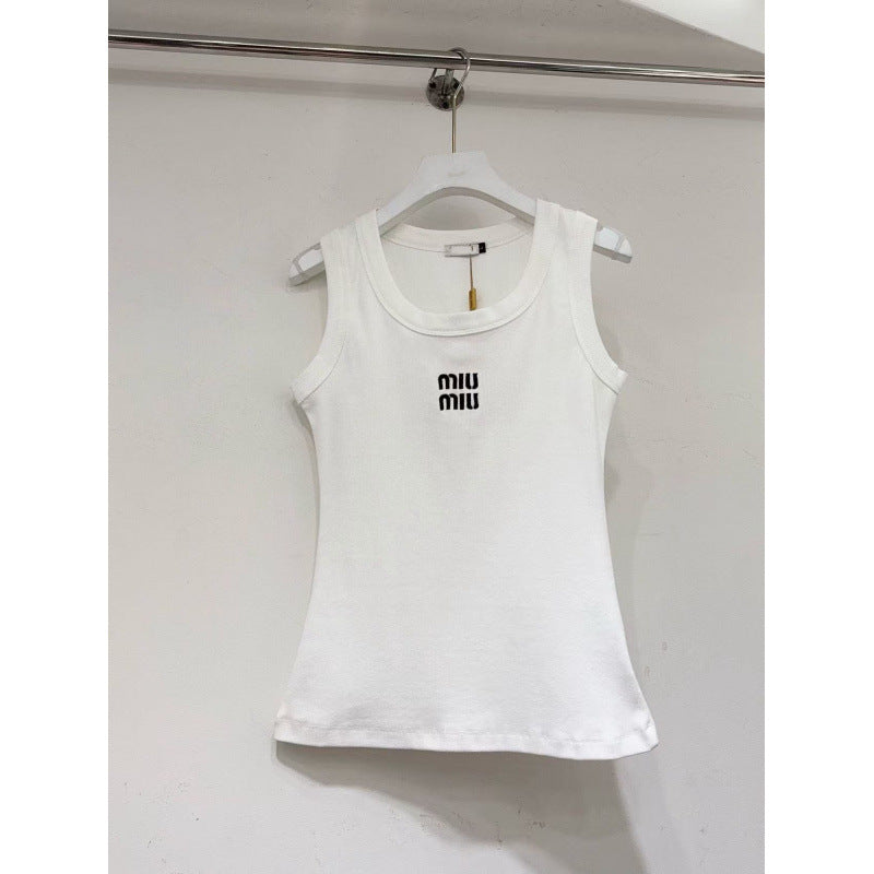 Primavera/verano 2026 Nuevo Básico Versátil con Bordado Letras Slim Slim Chaleco sin mangas para mujer