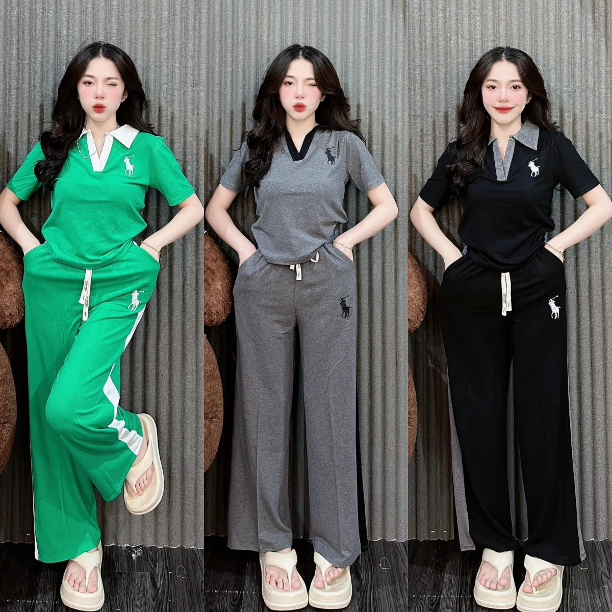 Set Deportivo Mujer Dos Piezas Cuello Polo Pantalones | Casual Verano