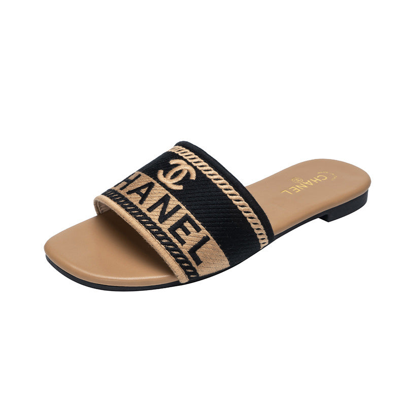 2026 New Designs zapatillas de mujer transfronterizas con letras de alta gama bordadas de Chanel