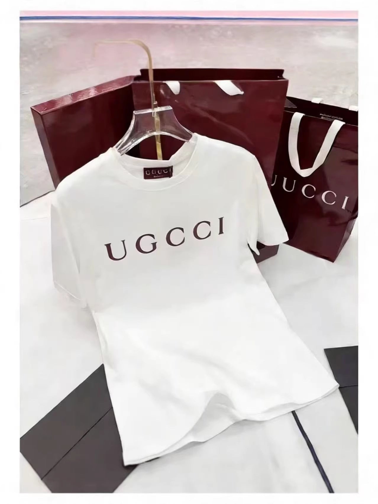Nueva pareja Gu con cuello redondo de manga corta con cuello redondo con estampado de letras Gu, parejas unisex de moda, versátiles, holgadas y casuales