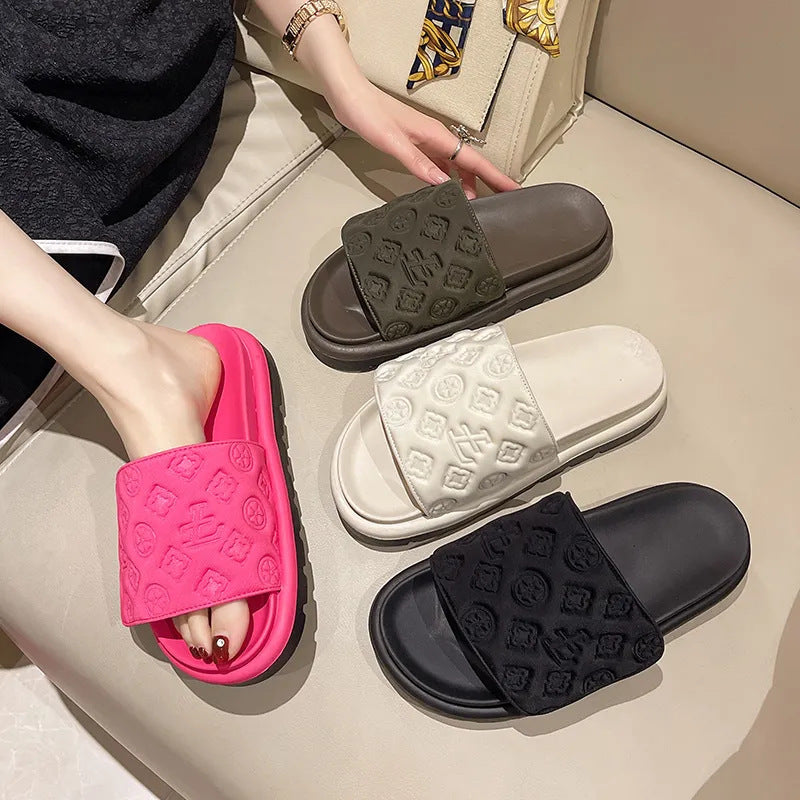 Zapatillas de suela gruesa para mujer para abrigo, zapatillas refrescantes de playa con plataforma de Velcro 2025, chanclas de moda veraniega y de moda