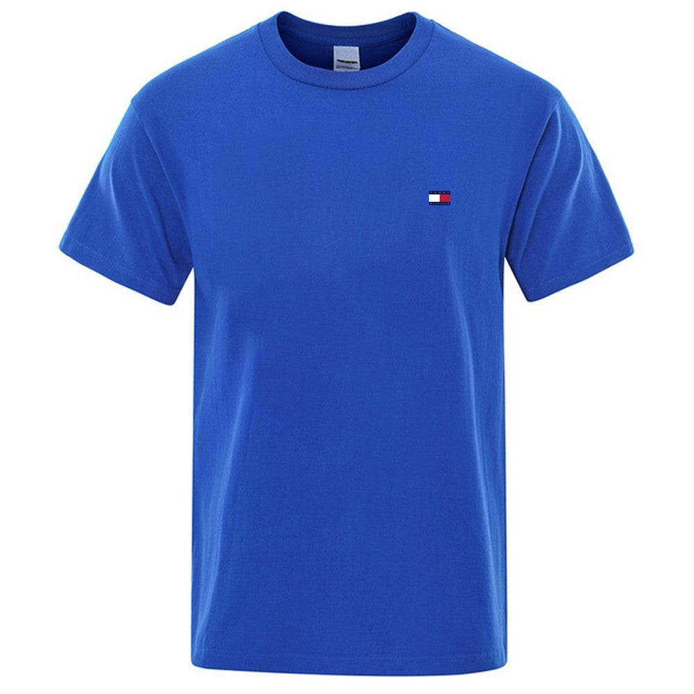 Nuevo verano 2025 camiseta de manga corta con cuello redondo masculino, camiseta deportiva casual de moda para hombres, manga larga para mujer