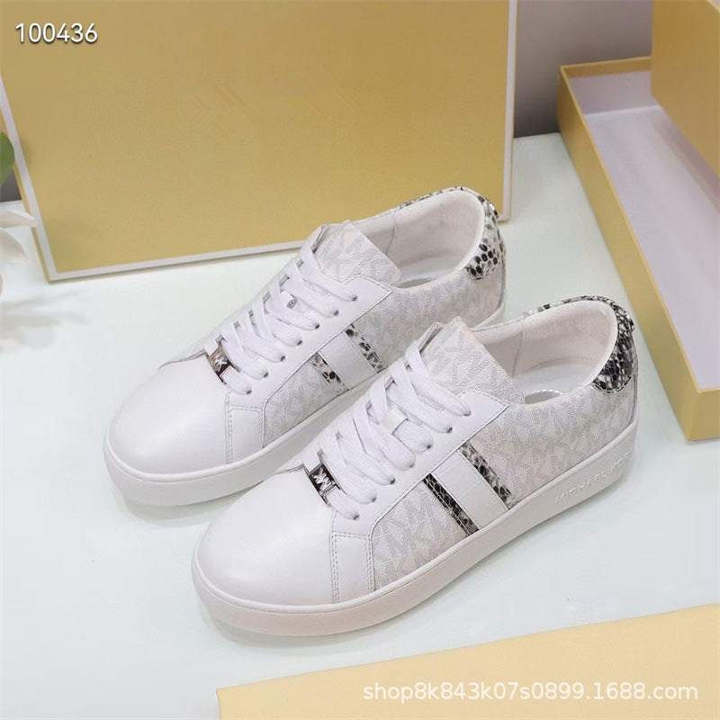 2024MK moda nuevas zapatillas blancas de mujer, piel de becerro, hebilla metálica con cordones, zapatillas de escalada, tendencia zapatillas de correr