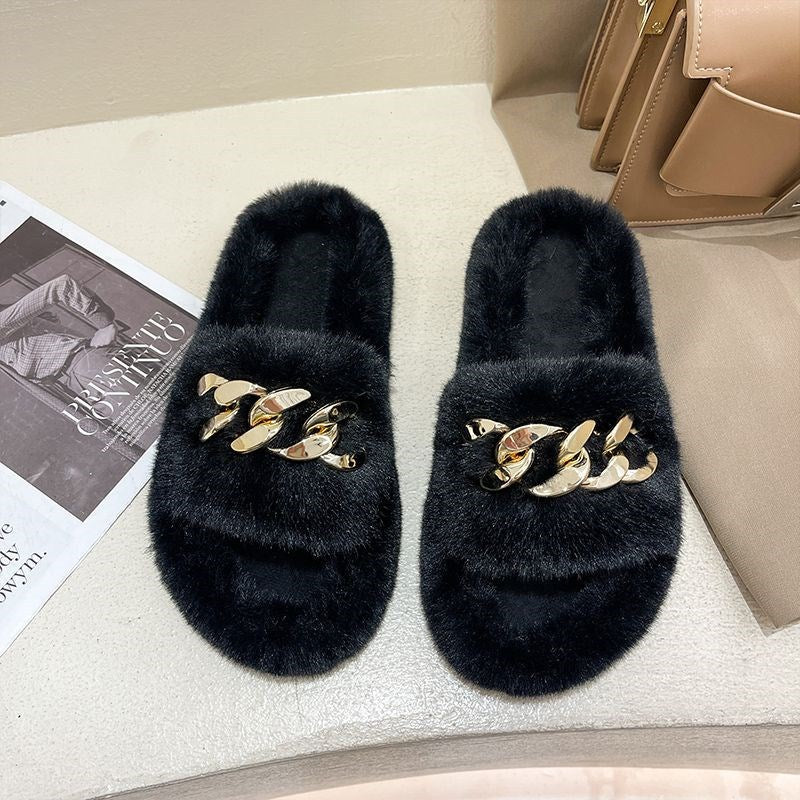 Las zapatillas de cadena de suela gruesa para mujeres llevan el nuevo algodón de peluche explosivo de primavera e verano de celebridades de Internet en otoño e invierno en 2024