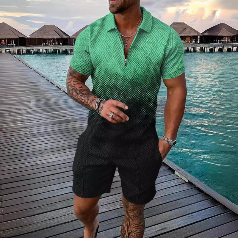Conjunto de dos piezas de manga corta y pantalones cortos de Amazon de verano transfronterizo 2024 para comercio exterior, conjunto deportivo casual masculino
