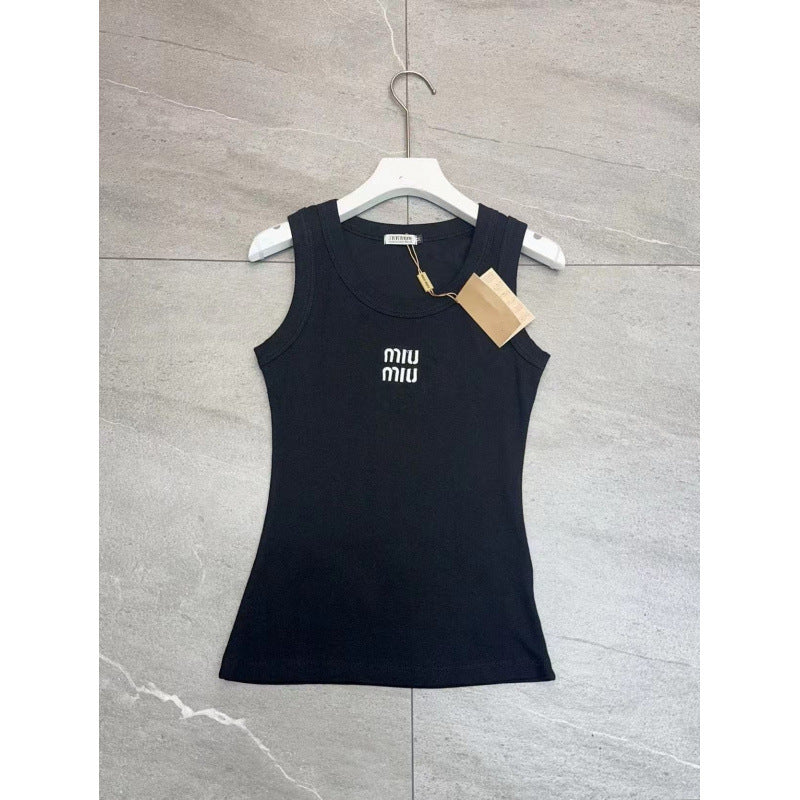 Primavera/verano 2026 Nuevo Básico Versátil con Bordado Letras Slim Slim Chaleco sin mangas para mujer