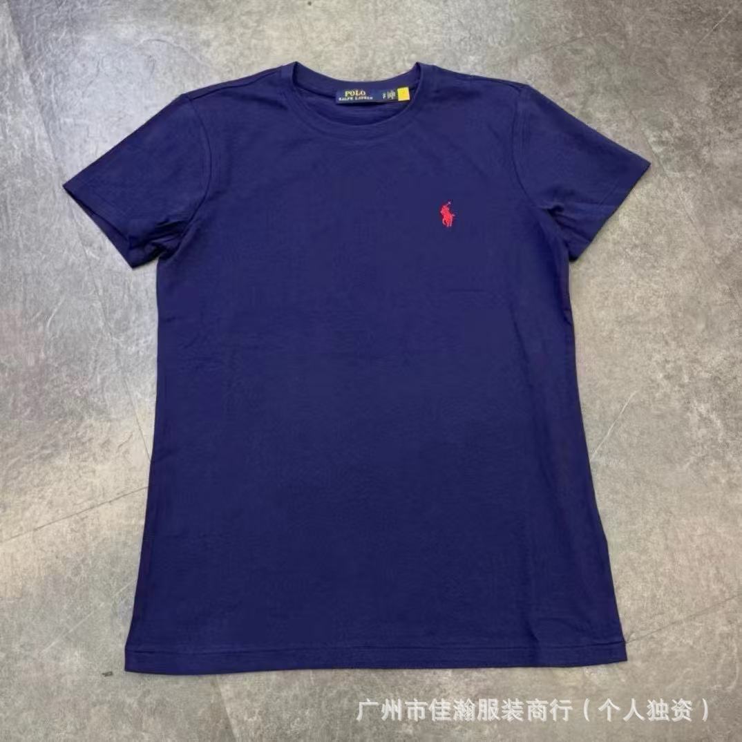 Comercio exterior transfronterizo, camiseta de verano bordada con cuello redondo, camisa base unisex de algodón de manga media, camiseta versátil de manga corta