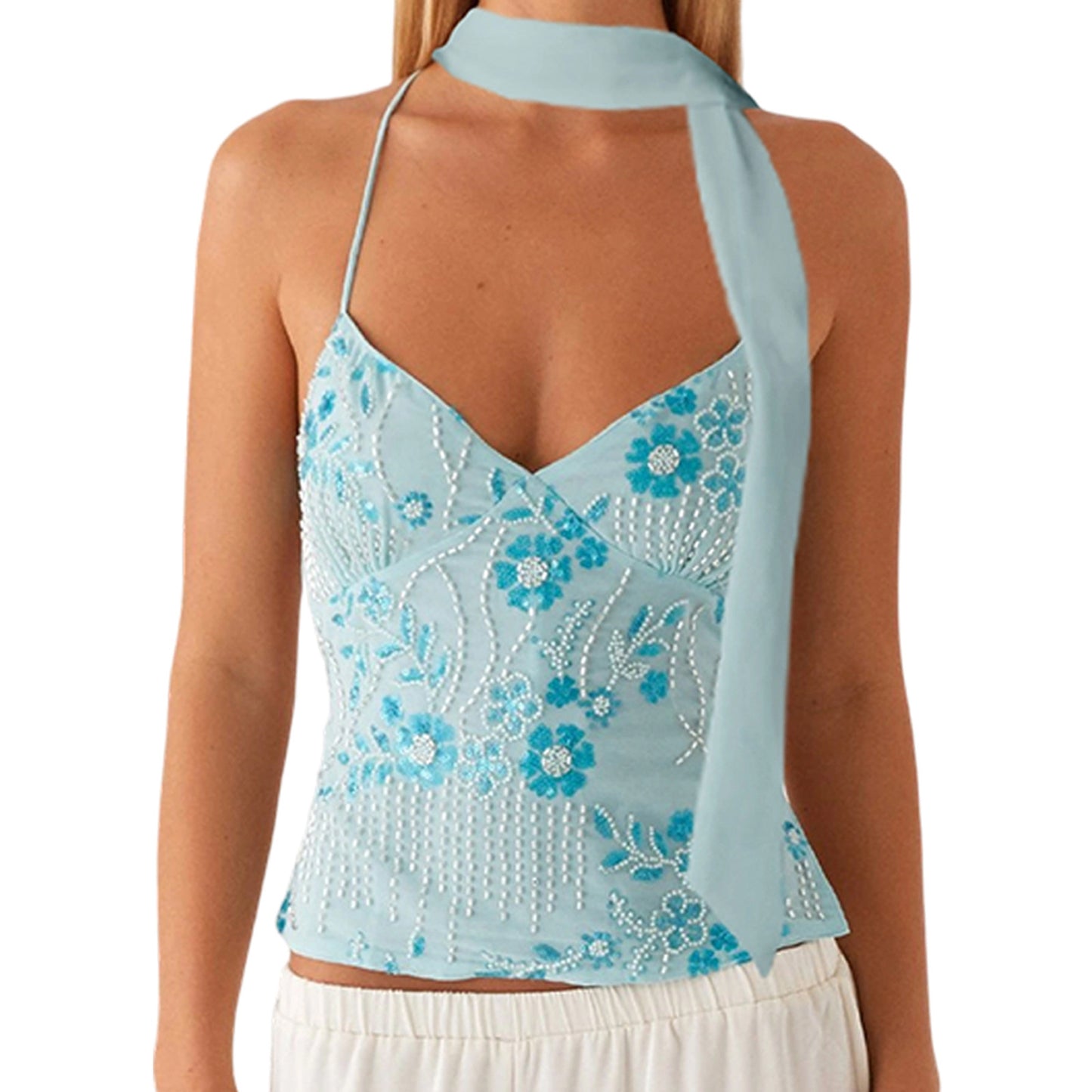 Nueva camiseta europea y americana de verano transfronteriza de Amazon 2025 Bordado brillante Chaleco fino Camisola sexy de Spice Girl