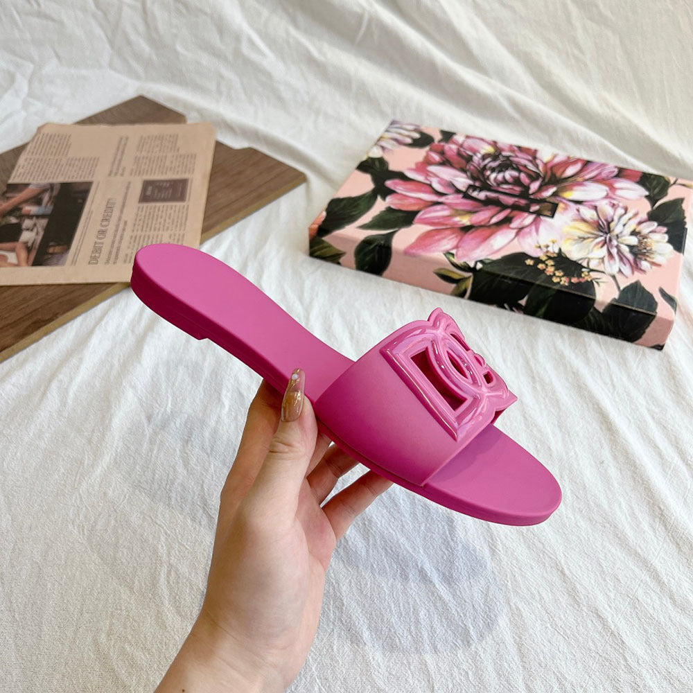 25 sandalias europeas y americanas D New G para mujer casual casual off-line, zapatillas anti-fruta de gelatina, zapatillas planas antideslizantes de playa