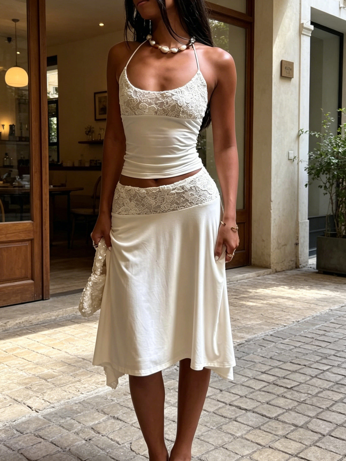 Completo informale da donna in pizzo e gonna midi | Moda europea 2026