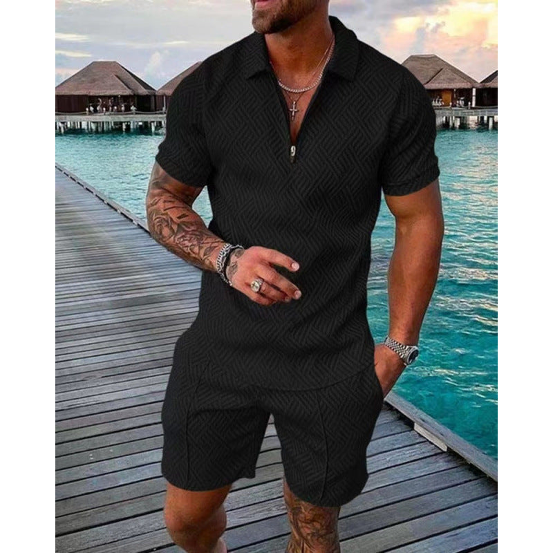 Conjunto de dos piezas de manga corta y pantalones cortos de Amazon de verano transfronterizo 2024 para comercio exterior, conjunto deportivo casual masculino