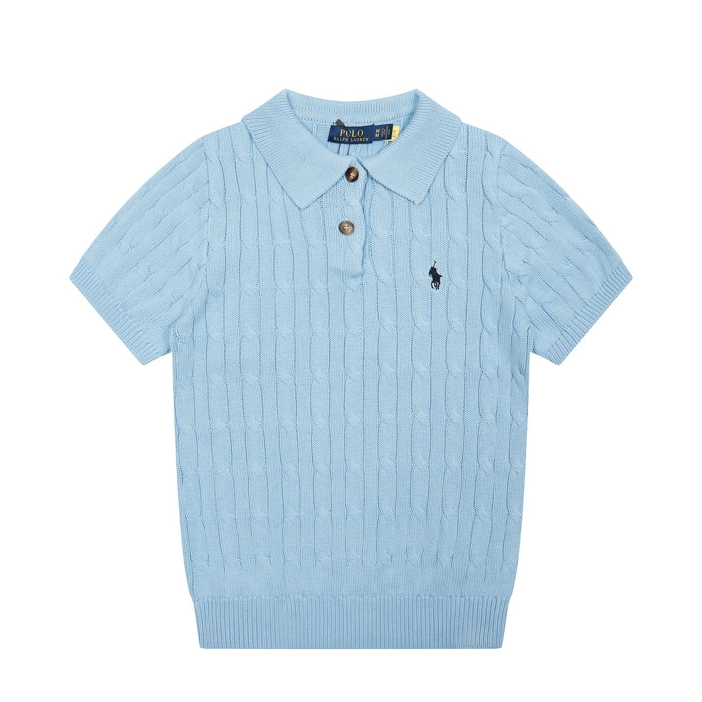 Camiseta ajustada de mujer de punto de punto de pony Ralph Lanins Rough Summer, punto transfronterizo, camiseta de solapa de pony de punto