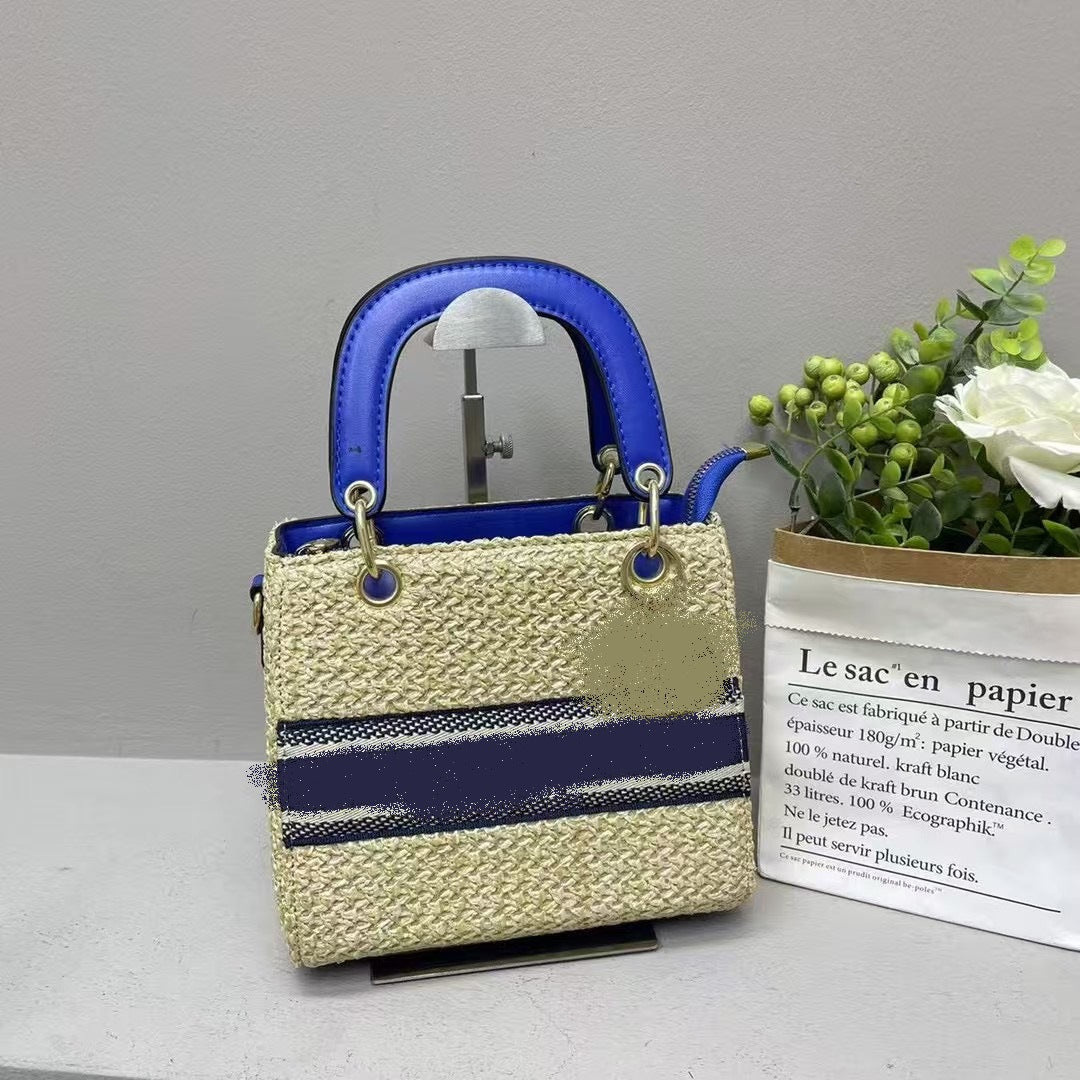 Women's Woven Straw Summer Handbag | Small Square Crossbody with Wide Strap | No Box