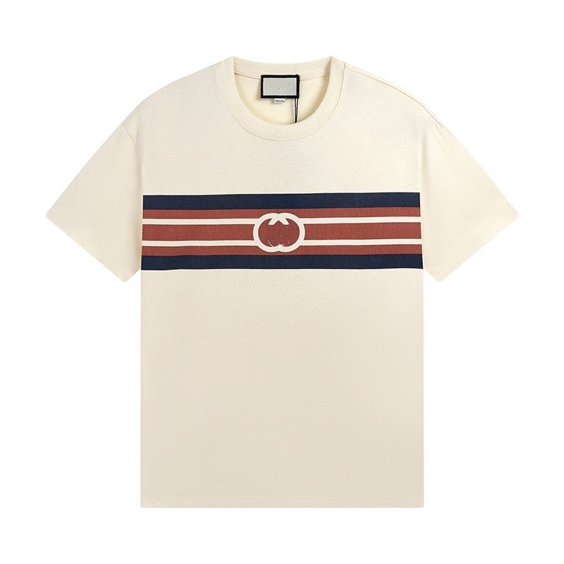 Camiseta alta de alta versión transfronteriza de GU Home 2025, nueva letra con estampado de pedrería, manga corta unisex suelta Gujia