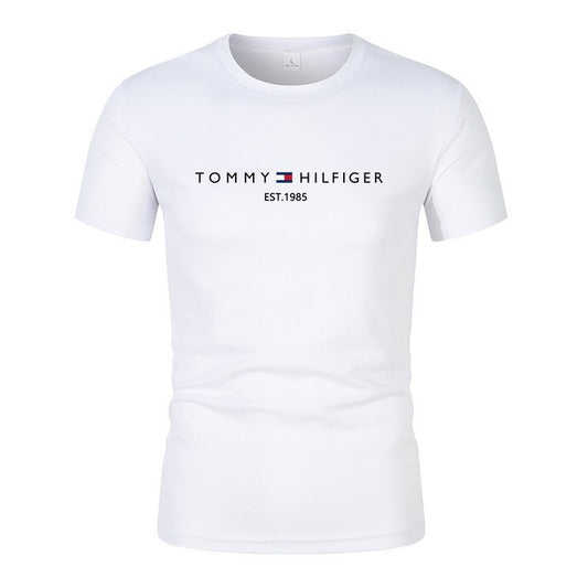 Camiseta de manga corta de hombre de Tang M, camiseta de moda con estampado de banderas de tres colores para mujeres jóvenes y de mediana edad, camiseta base de cuello redondo y manga media y top moderno