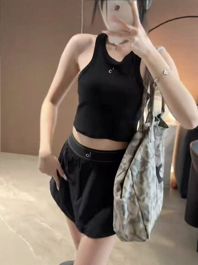 Combinación de chaleco + falda de malla: conjunto deportivo de verano para mujer, falda corta fitness para mujer, conjunto de camiseta de dos piezas para ajustarse rápido y de secado rápido, moderno