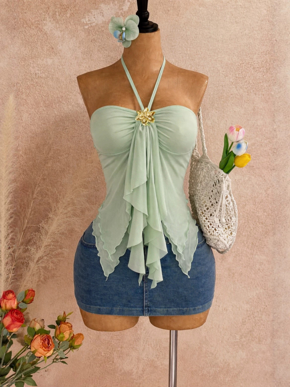 Damen-Neckholder-Top schulterfrei Sommer Urlaub
