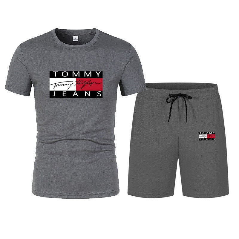 Conjunto casual casual de manga corta para hombre de manga corta en ventas 2025: pantalones cortos de talla grande transpirables de malla + conjunto de camiseta de dos piezas