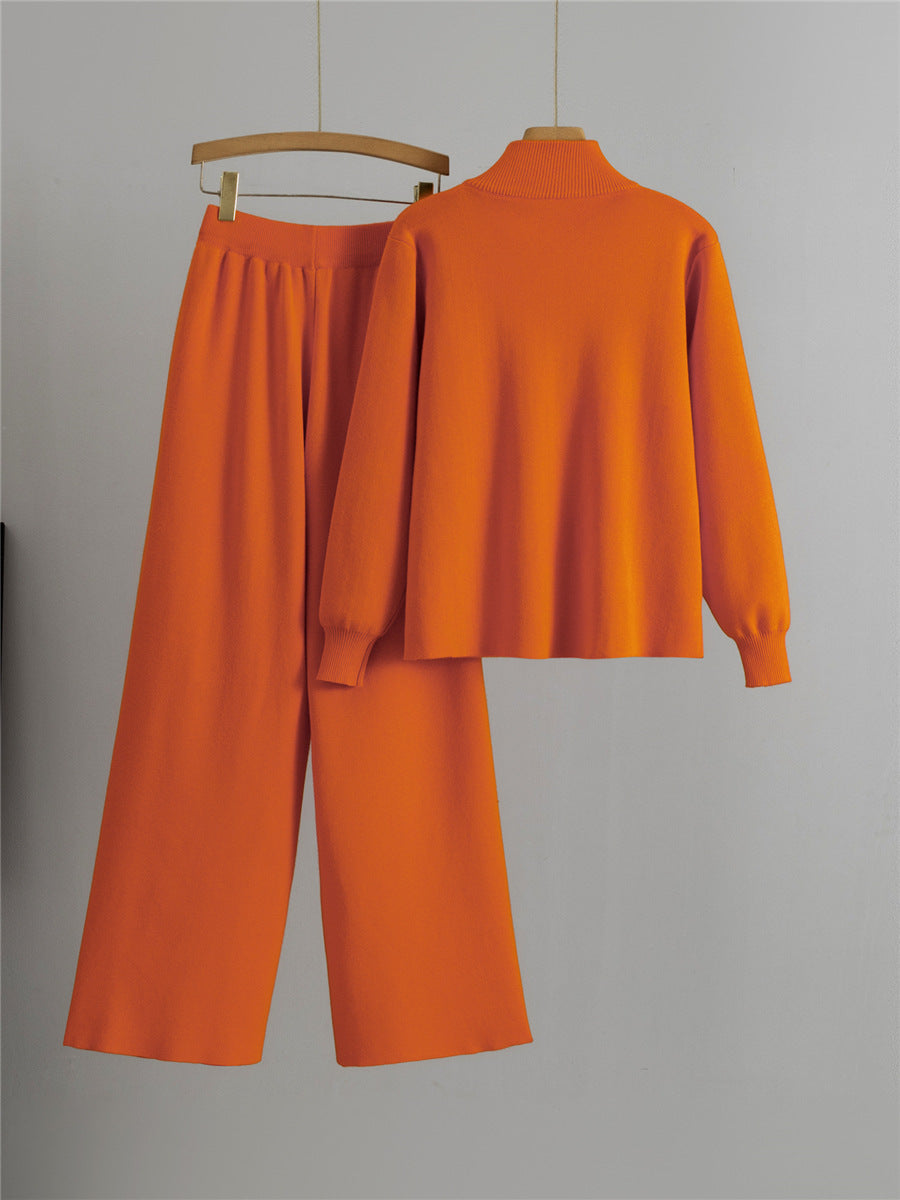 European style casual fashion set for cross-border e-commerce, new autumn/winter two-piece knitted pants set with zipper