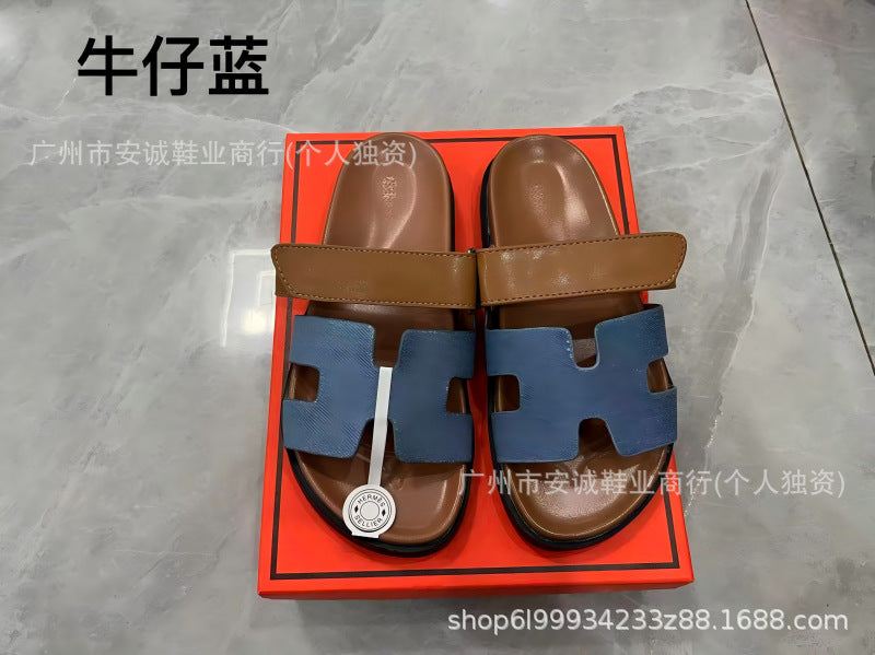Sandalias Planas Velcro Mujer Suela Gruesa Cuero