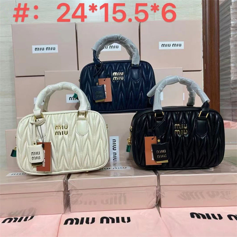 Women's Boston Bag MM | Pleated Design | No Box