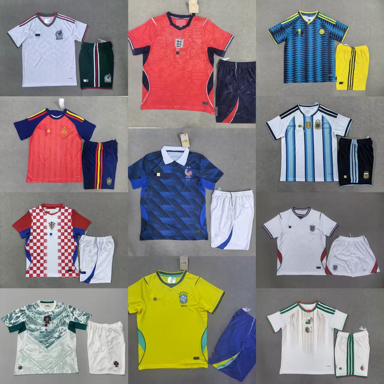 26 juegos de 26 aficionados para las equipaciones de fútbol de la Copa del Mundo de EE.UU., Canadá y México para Brasil, España, Portugal y Croacia