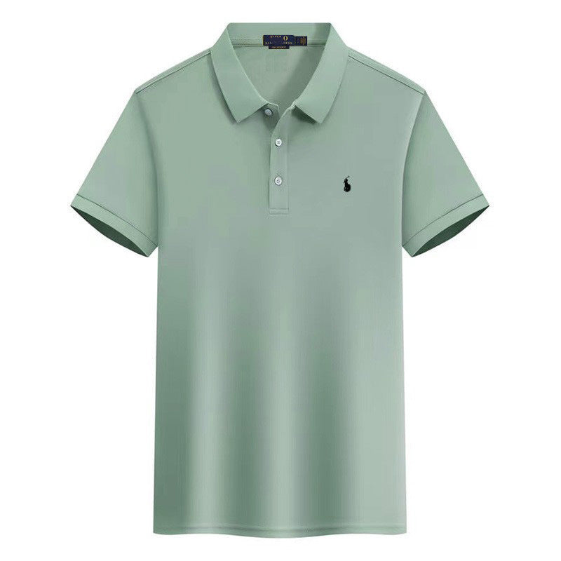 Verano 2025 Comercio Exterior RLoro Camiseta Raco Ralph Lawrence Camiseta de Manga Corta Hombre Logo de Solapa Pony Bordada Ropa Casual Bordada
