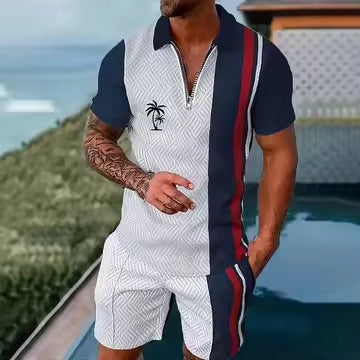 Conjunto de dos piezas de manga corta y pantalones cortos de Amazon de verano transfronterizo 2024 para comercio exterior, conjunto deportivo casual masculino