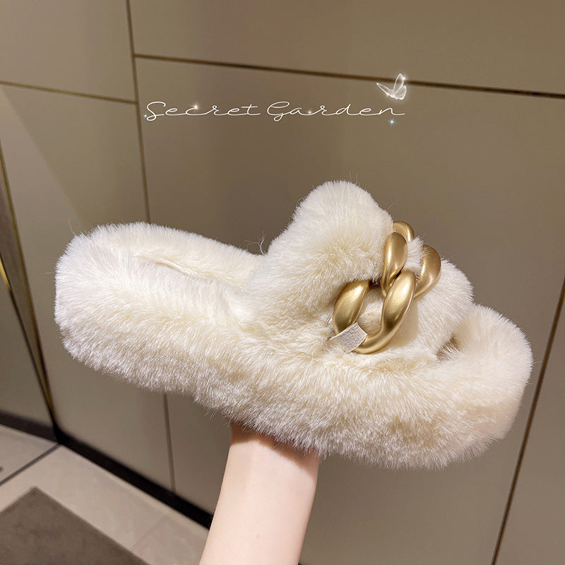 Las zapatillas de cadena de suela gruesa para mujeres llevan el nuevo algodón de peluche explosivo de primavera e verano de celebridades de Internet en otoño e invierno en 2024